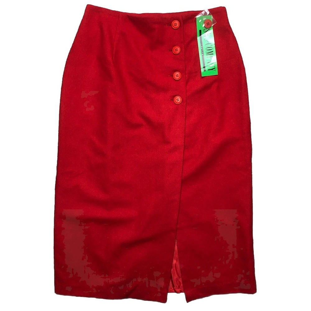 SK Company‎ Skirt 14P Brilliant Red Faux Wrap Wool Blend Vintage NEW